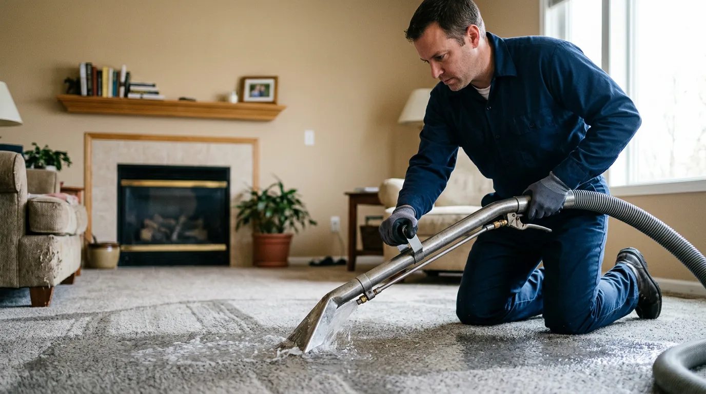 Water damage restoration technician working near Sharpsville, IN